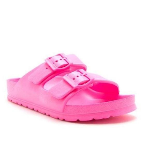 Neon Pink Comfy Double Buckle Sandals - Picture 5 of 9